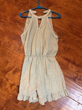 Girls Green Halter Romper with Bead Trim